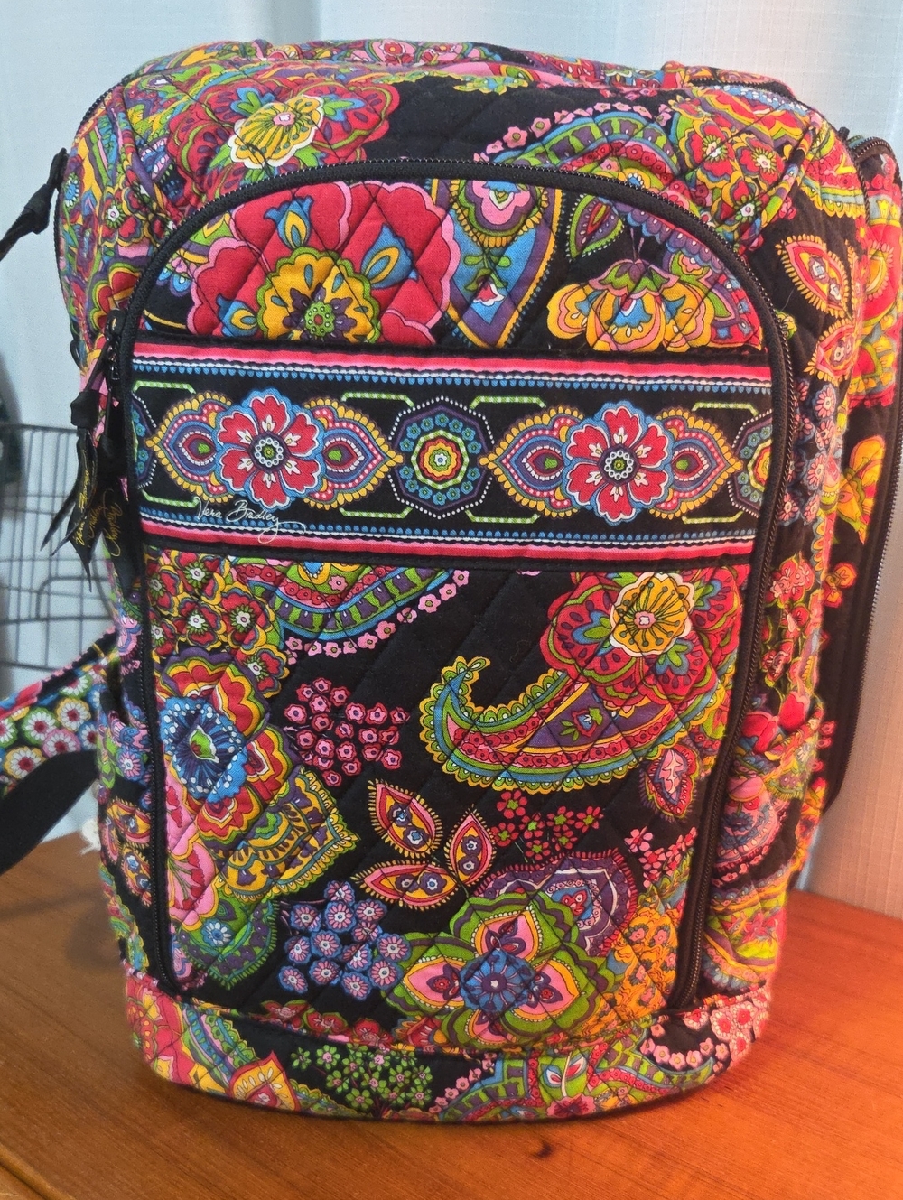 Vera Bradley Black Quilted Laptop backpack. Luggage Sleeve.